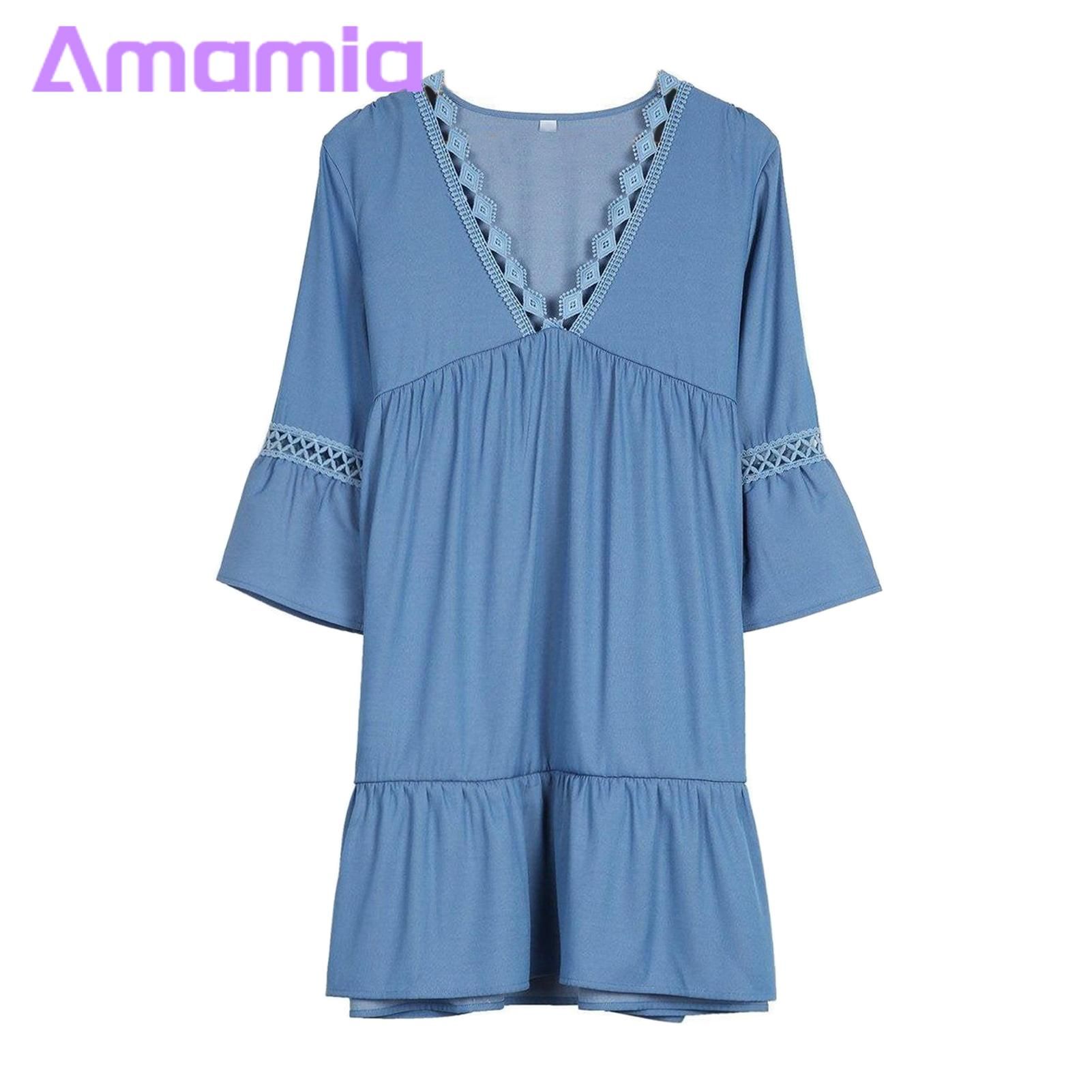 Amamia Women Dress Comforle Le Patchwork Bohemia Summer Dress