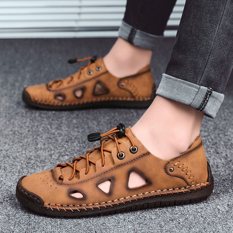 Leather Sandals for Men Shoes Fashion Hollow Casual Loafer Shoes Men's Shoes Sneakers Slippers Rubber Shoes