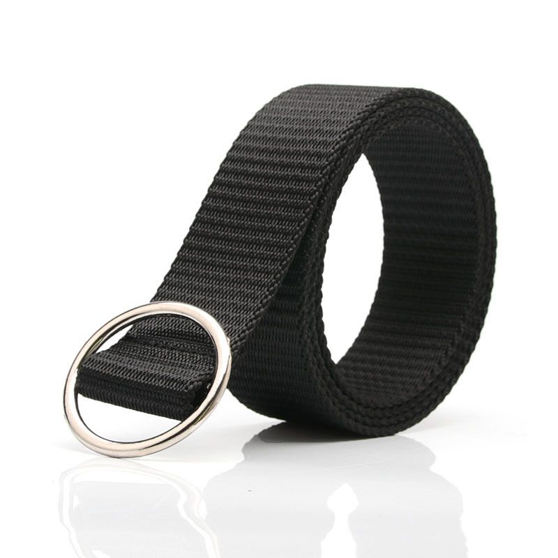 Loldeal 3.2x107cm New Canvas Belt Men's And Women's Student Belt Non-Hole Round Buckle Fashion Casual Nylon All-Matching Pants Belt Fashion