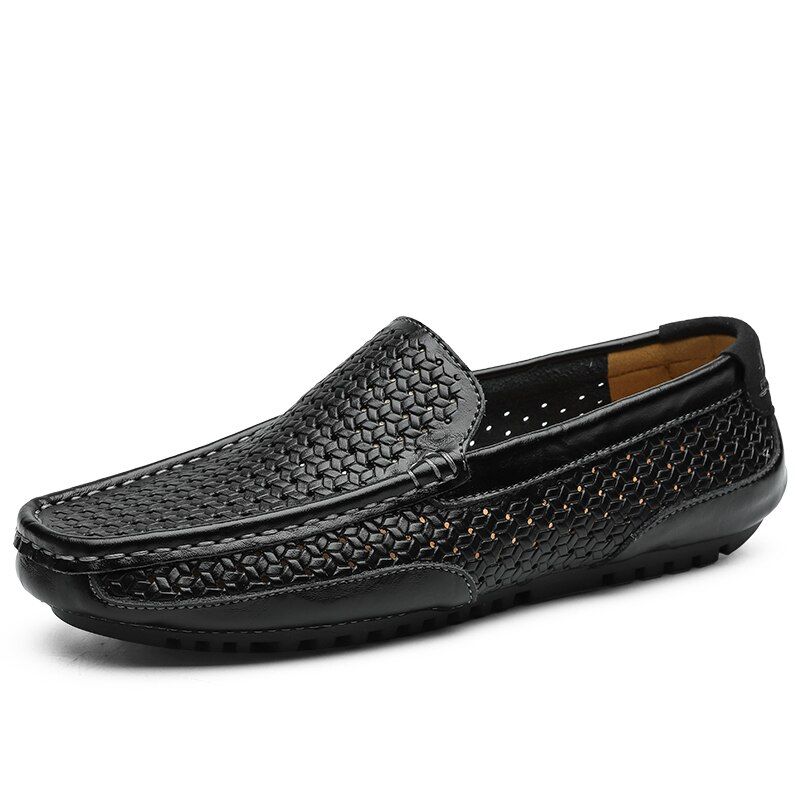 Men Casual Shoes Luxury  Summer  Leather Mens Loafers Moccasins Hollow Out Breathable Slip on Driving Shoes