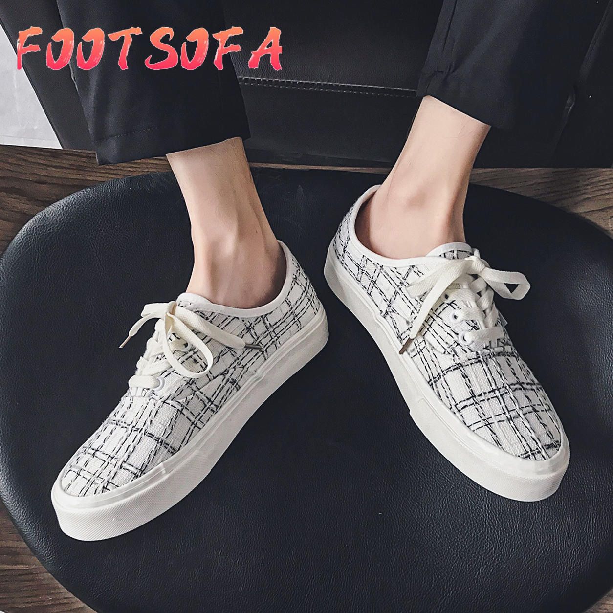 Men's Graffiti Canvas Shoes Ins Harajuku Style Board Shoes Korean Style Plaid 39-44