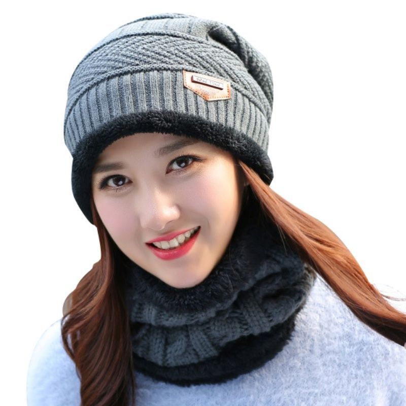 Knitted Hat Scarf Caps Neck Warmer Winter Hats For Men Women Skullies Beanies Warm Fleece Cap