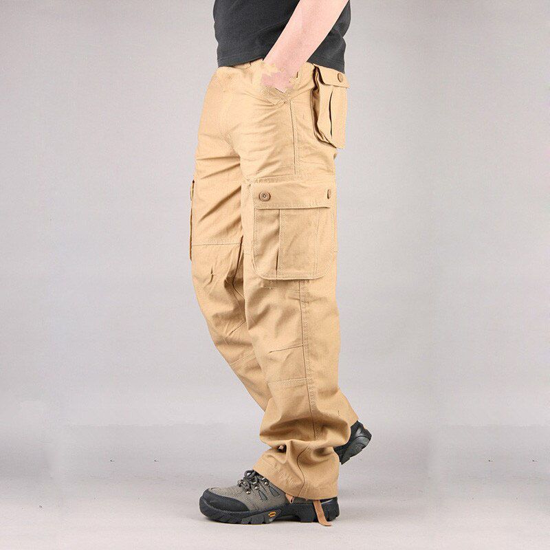 Mens Cargo Pants Tactical Multi-Pocket Overalls Male  Cotton Loose Slacks Trousers   Work Straight Pants