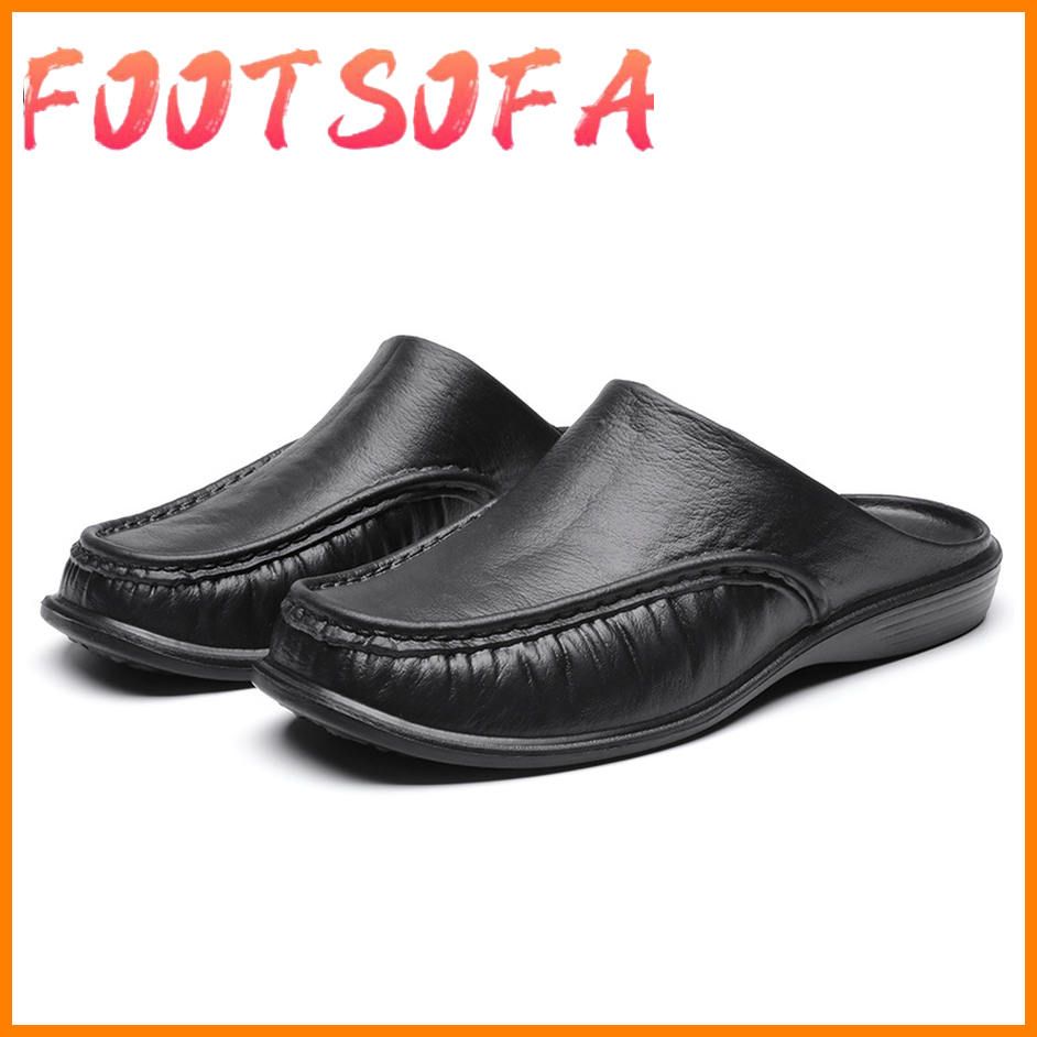 Summer men's shoes mule masculino Simple style flats for men Heelless shoes Baotou cool slippers Wear leather slippers every day