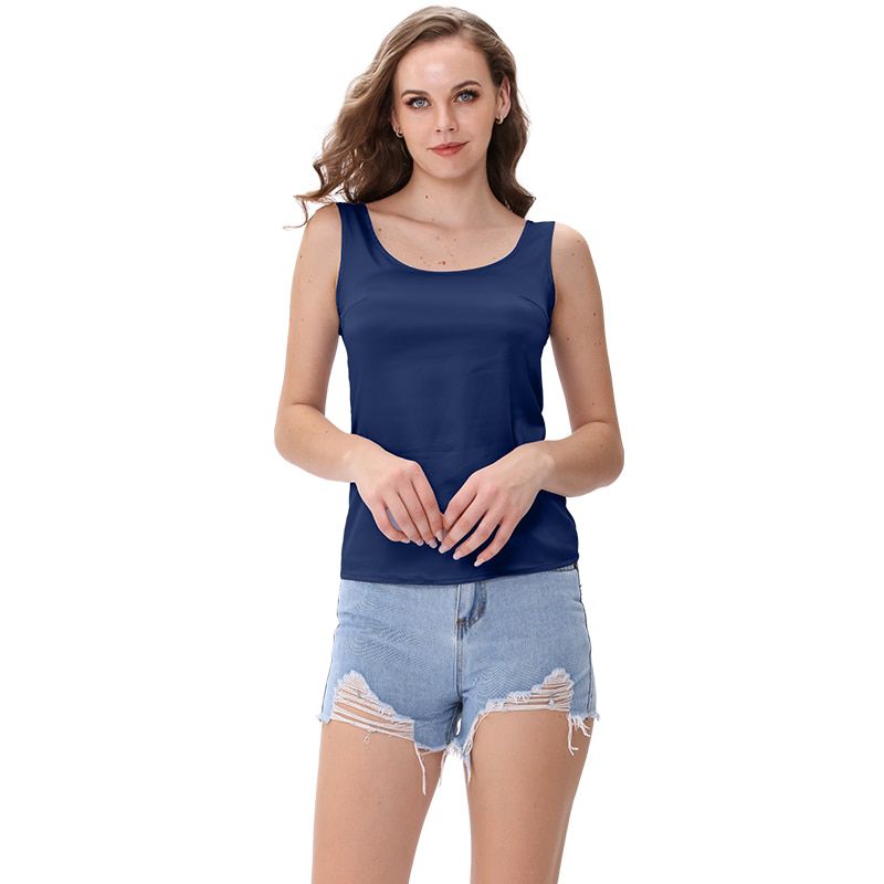 Women Satin Tank Tops Cami O-neck Sleeveless Silky Shiny Blusas M30485