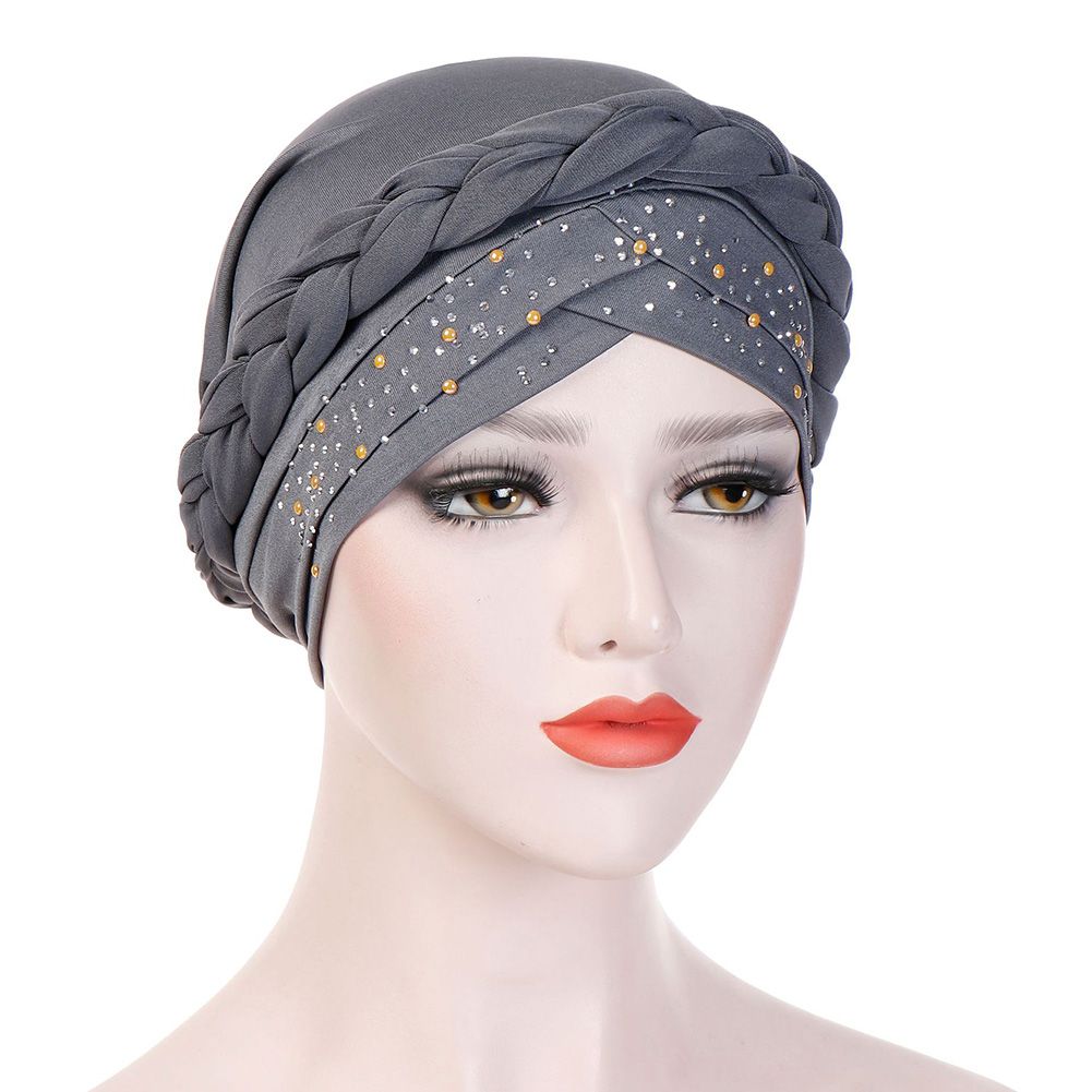 Muslim Women Turban Hat Shiny Rhinestone Long Braid Chemo Cap Bandana Headwrap