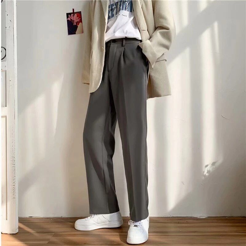 Men Casual Pants Zipper Suit Trousers Slacks Harajuku ple All-match Korean Style Plus Size 5XL Baggy Elastic Mens Dress Pants