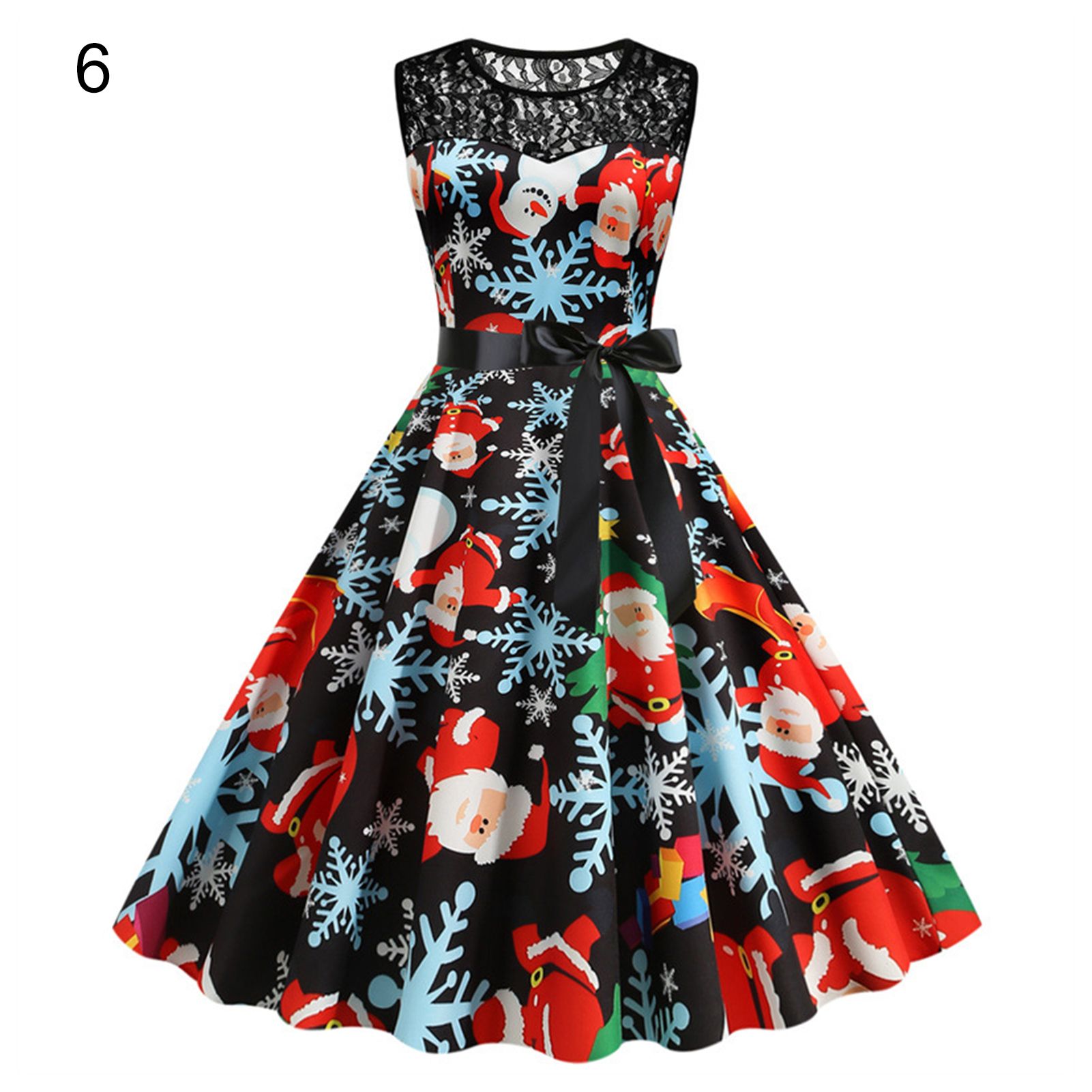 Costume Party Dress Christmas Element Print Zipper Large Hem Dress