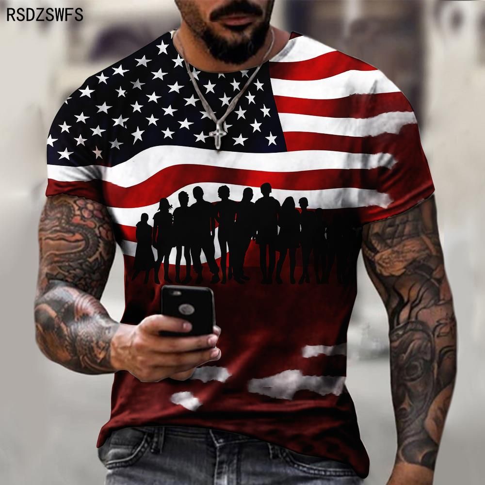 Fashion USA Flag Stripes 3D Print MenT Shirt Oversized Male T-Shirt Summer Short Sleeve Breathable Men Clothing Tops Tees
