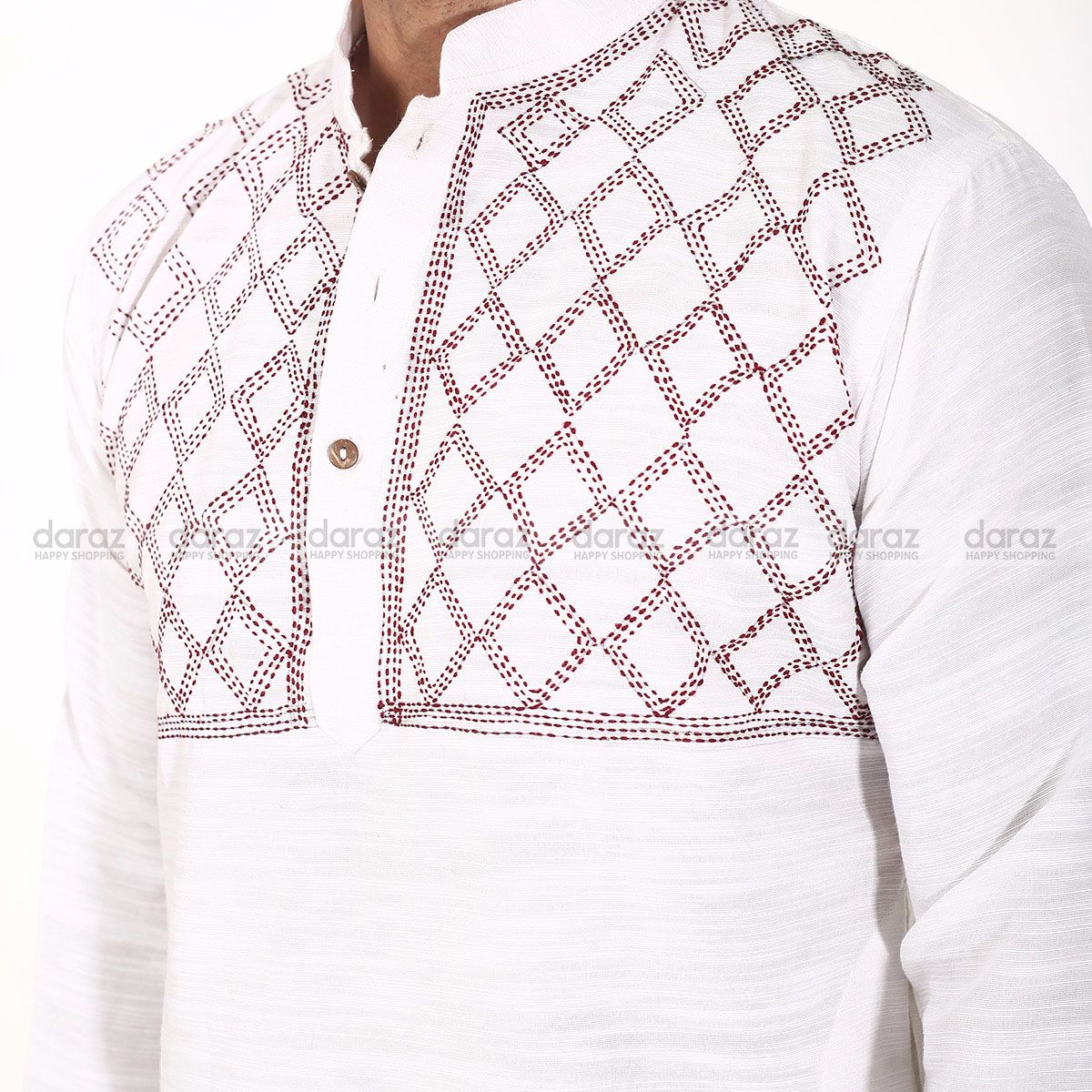 Comilla Khadi Panjabi With Hand Work design - White