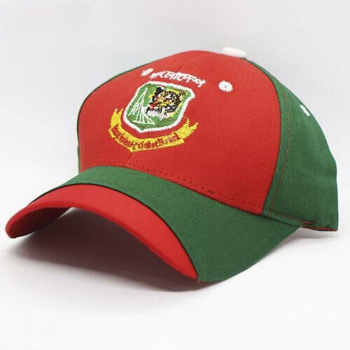 Red And Green Embroidery Bangladesh Cricket Team Curved Visor Cap - Cap