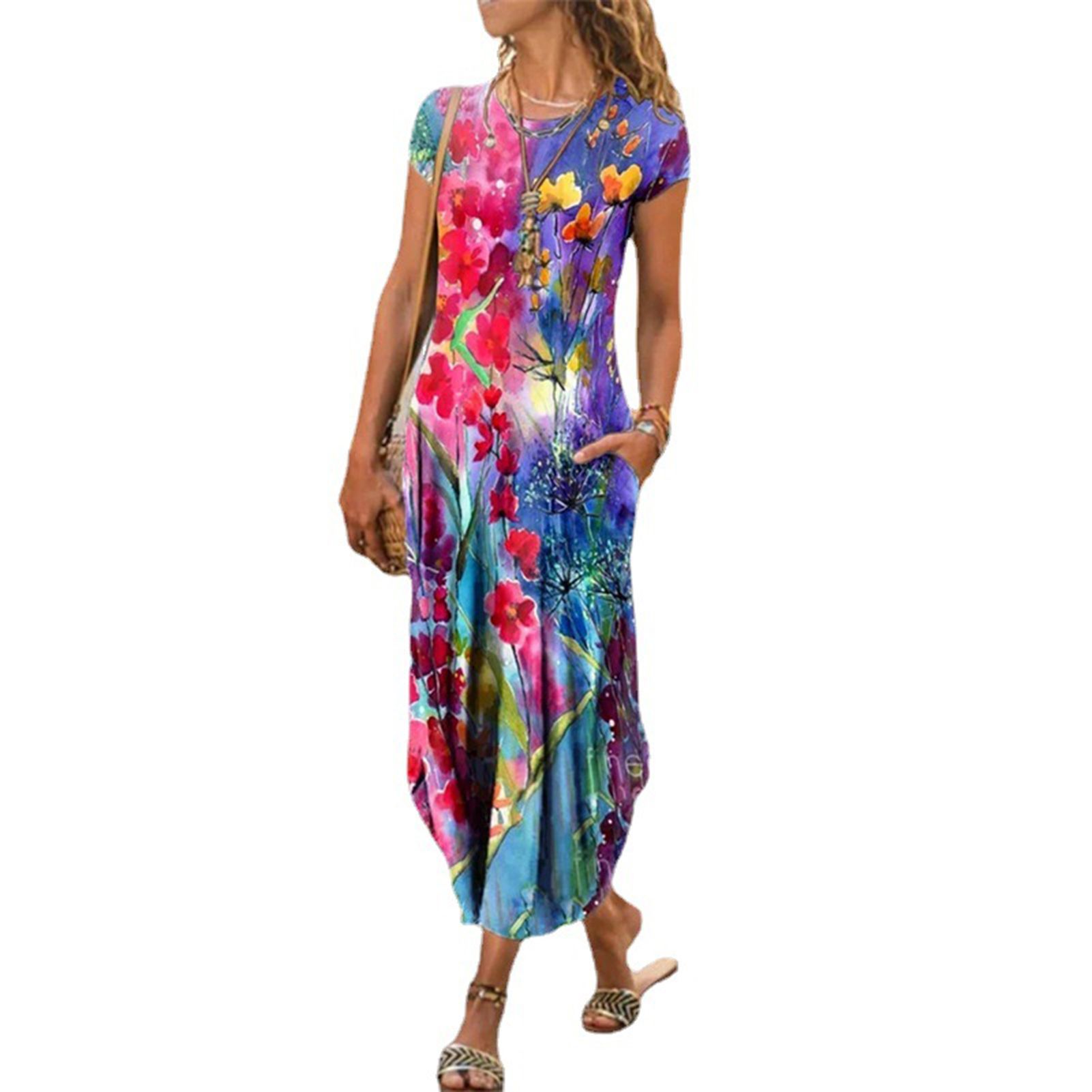 Women Dress Crew Necks Pullover Floral Pattern Dating Dress