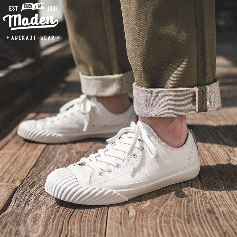 Maden brand classic youth couple models campus style literary shoes Japanese small white shoes wild girls canvas shoes Kurume solid color vulcanized shoes men's shoes