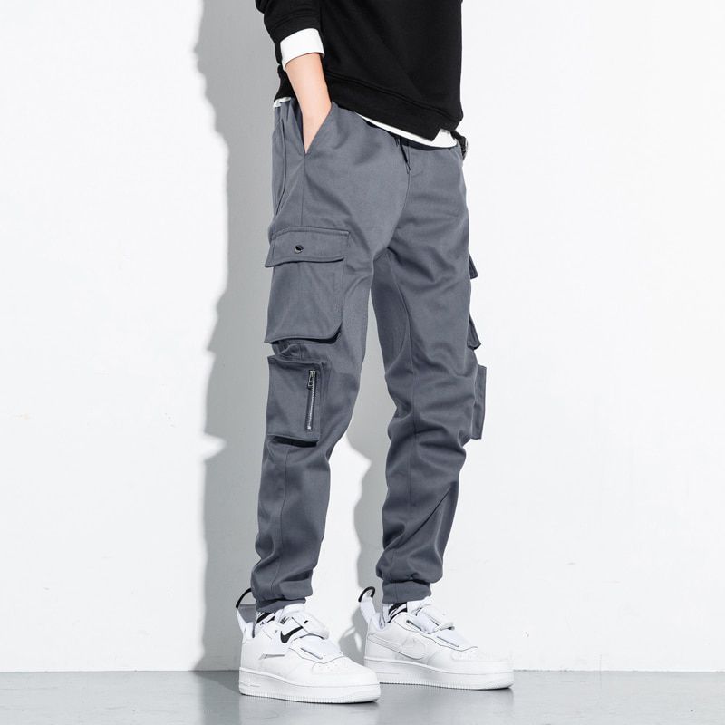 Hip Hop Cargo Pants Men Fashion Harajuku Harem Pant Streetwear Casual Joggers Multi-Pocket Tie feet Men Pant M-