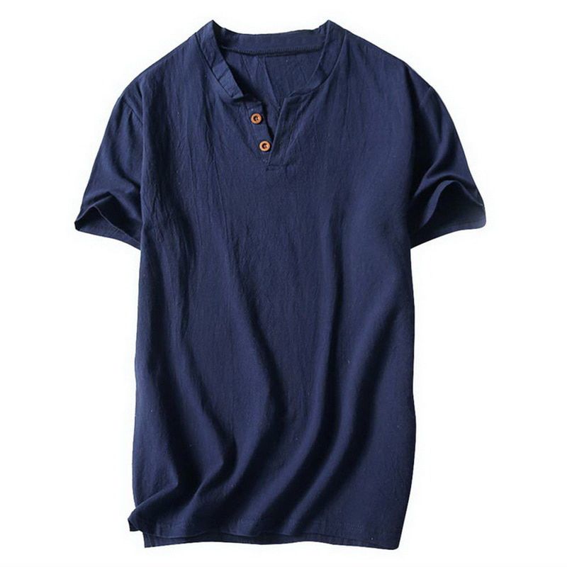 SHUJIN New Mens Spring Summer Casual Shirt Short Sleeve Cotton Linen Shirts Men Loose Collar Button Shirt silk Chemise Homme