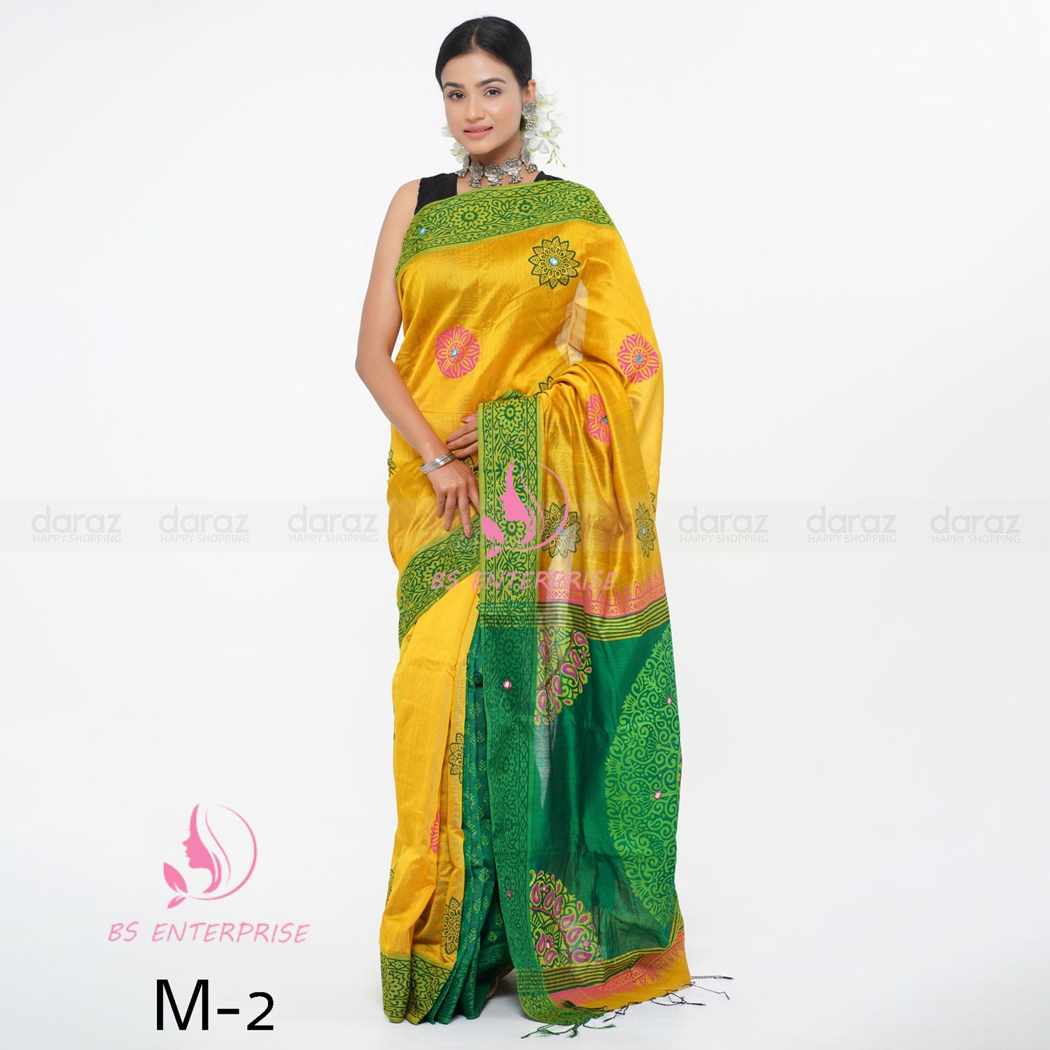 Exclusive Same as pic Nice Combination Good work print & Embroidery saree for women