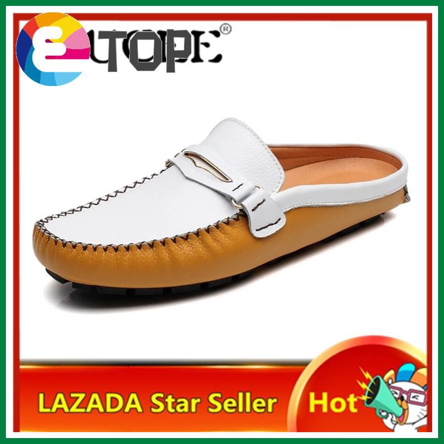 38-47 Moccasin Shoes Men Half Slippers Leather Shoes Men Loafers Slides Shoes Suede Slip-Ons