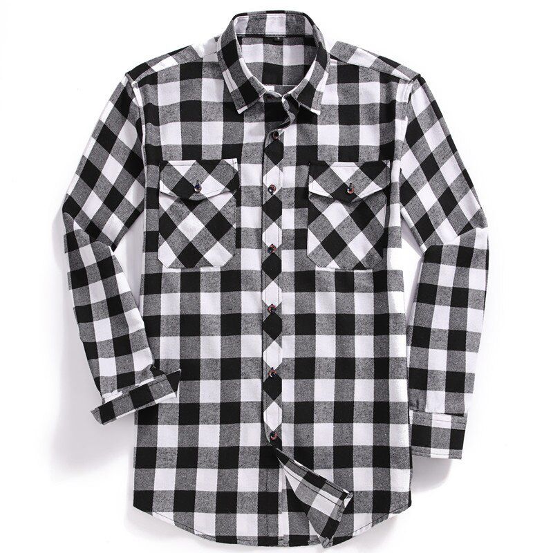 2021 New Men Casual Plaid Flannel Shirt Long-Sleeved Chest Two Pocket Design Fashion Printed-Button (USA SIZE S M L XL 2XL)