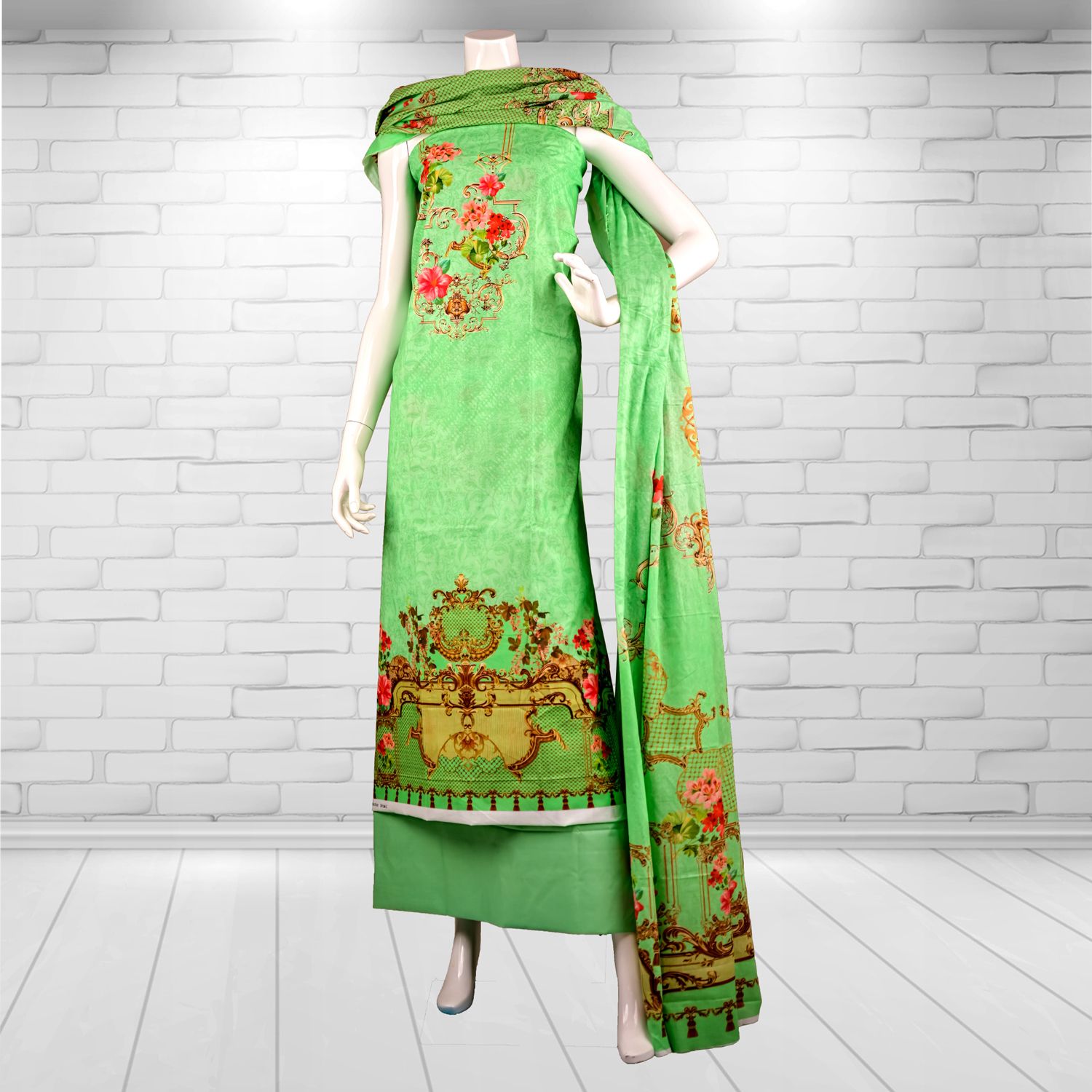 Digital Printed Unstitch 100% cotton stylish three pieces for women