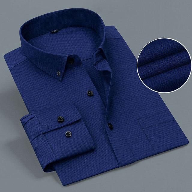Men's Long Sleeve Business Casual Shirts Non-iron Regular Fit Solid Color Button-down Collar Bamboo Fiber Elastic Dress Shirt
