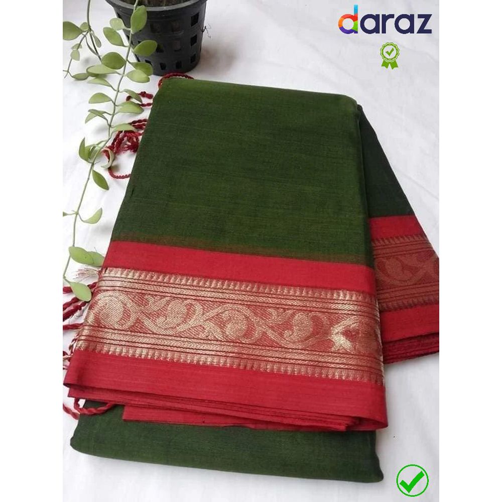Eye Catching Design with Sparking Collection Rich Fabric Sea-Weed-Verdant Colour & Candy-Red Paar with Traditional Touch Unstitched Weaved Work Sharee for Women