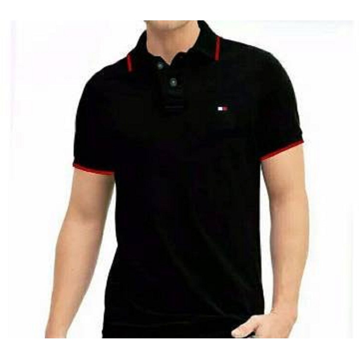 Black cotton polo shirt