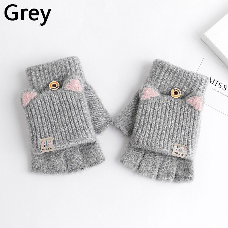 Winter Gloves Children Kids Men Women Warm Sweet Knitted Convertible Flip Top Fingerless Mittens Gloves