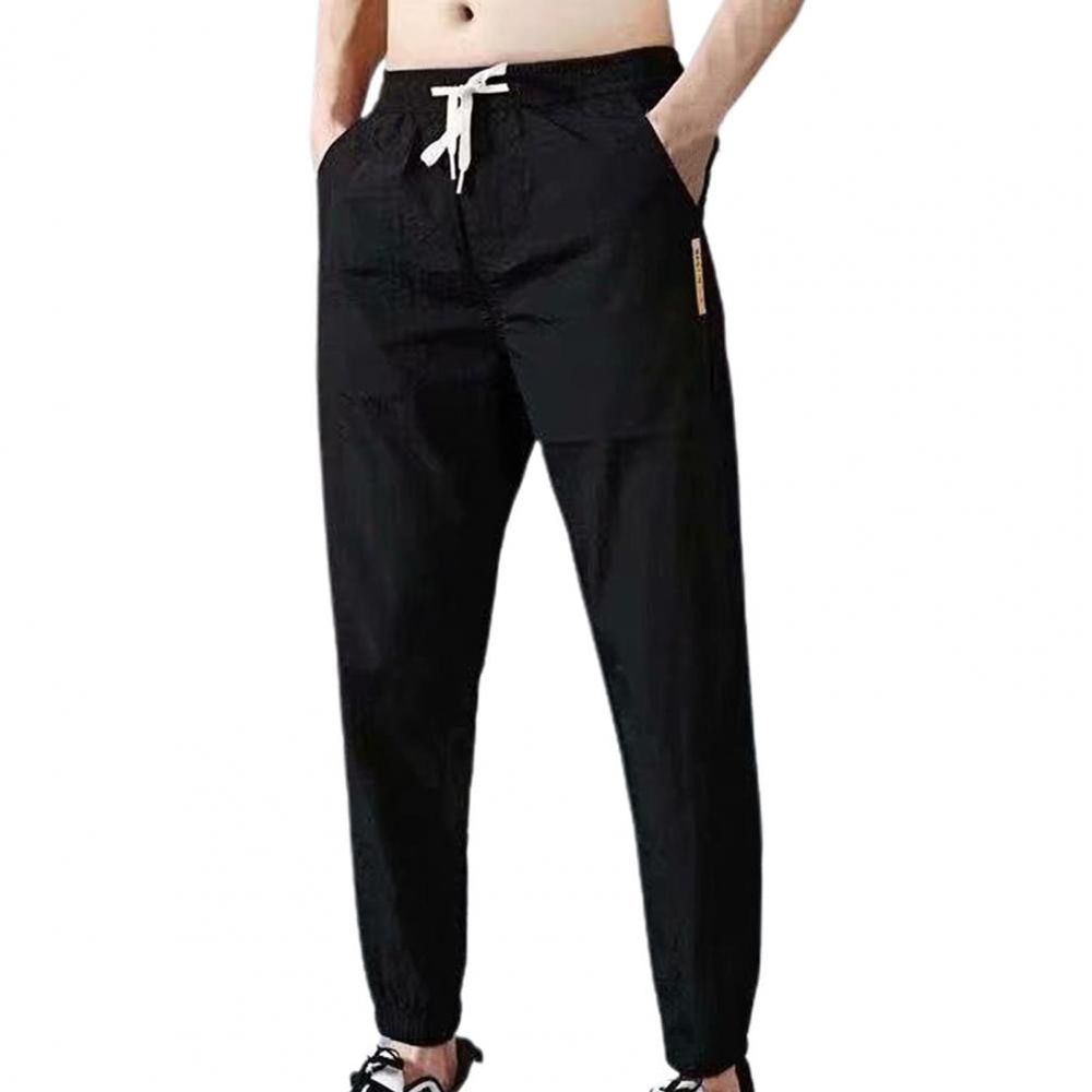 Men Casual Pants New Solid Color Multi Pocket Drawstring Ankle Tie Cargo Pant Trousers Summer Hottest Weight Pants Plus Size
