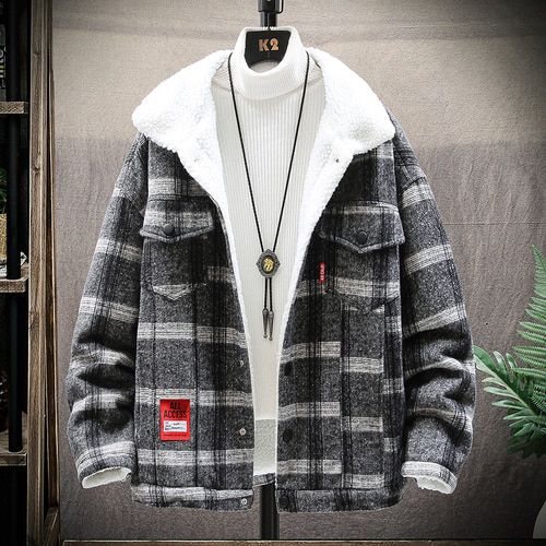 LEGIBLE Winter Jacket Men Loose Parka Men Fashion Thick Warm Plaid Mens Jackets and Coats Fleece Jackets Men
