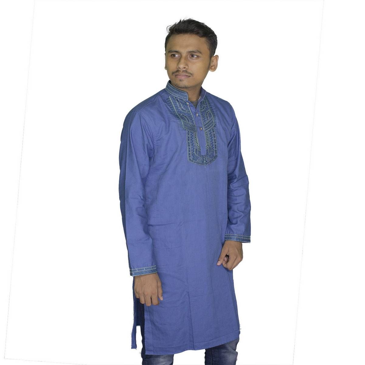Best Quality Exclusive Stylish Semi Long Embroidered Cotton Slim Fit Panjabi