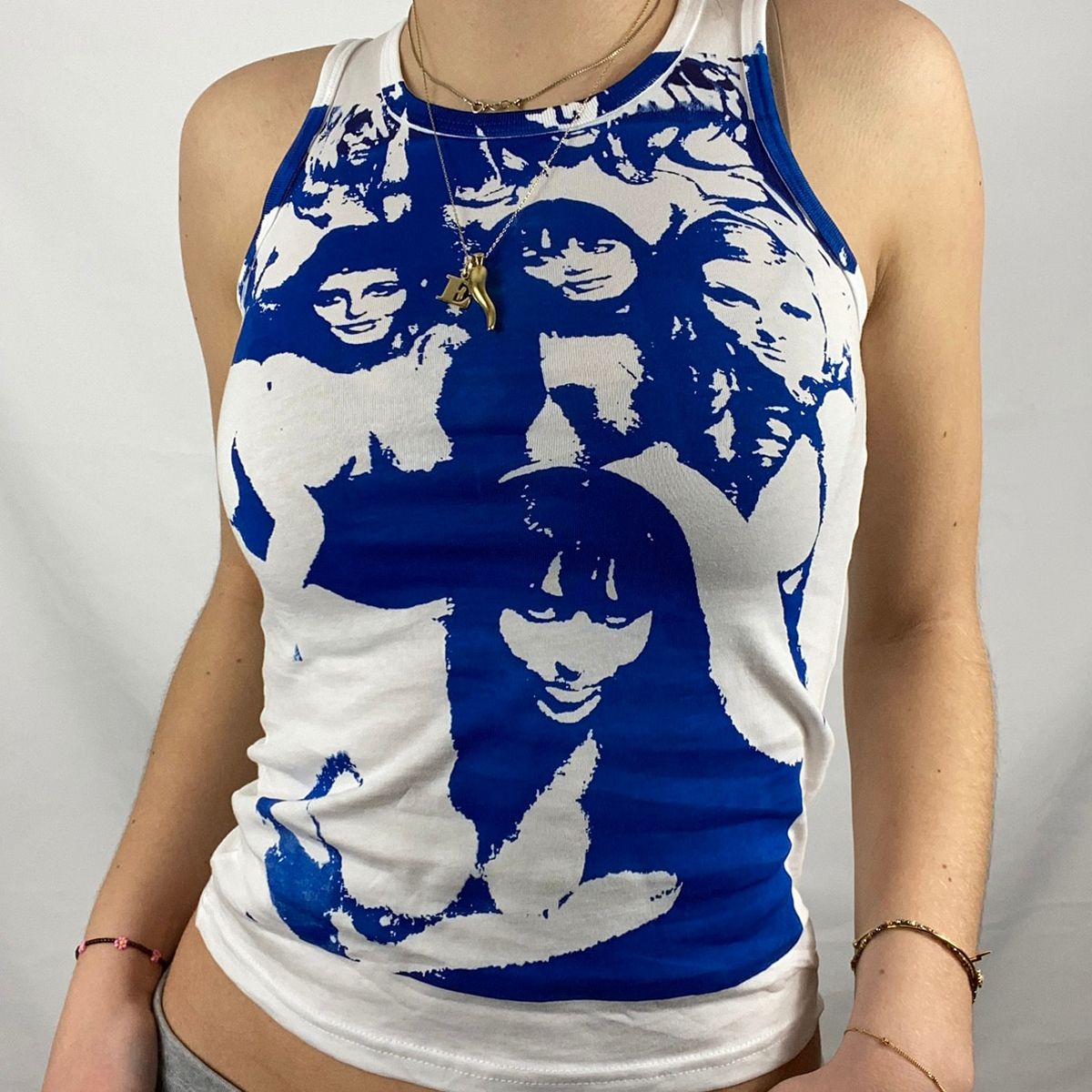 Summer Ribbed Tank Tops Crop Vest Harajuku Korean Female Knitted White Blue Summer Women Slim Fit Printed Tops
