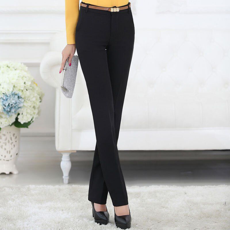 Lenshin Plus Size Formal Adjustable Pants for Women Office Lady Style Work Wear Straight Belt Loop Trousers Business Design