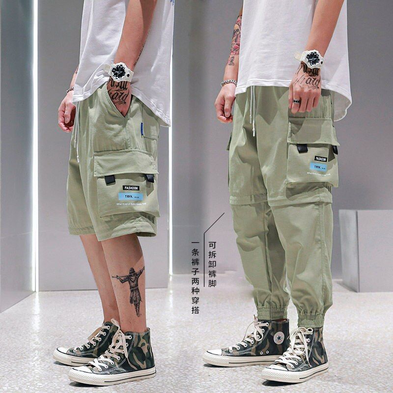 NEW Detachable cargo pants men's Lightweight fashion Ankle-Length pants summer trousers thin Korean loose casual shorts men 4XL