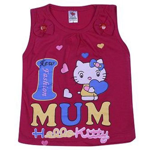 Deep Pink Cotton Sleeve Less T-shirt for Girls