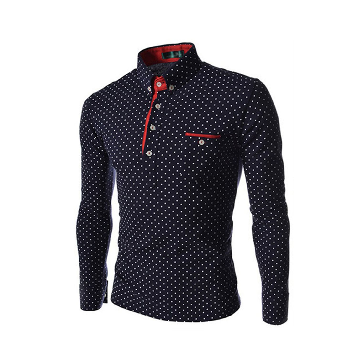 Men Shirt Dot Print Lapel Men Spring Shirt