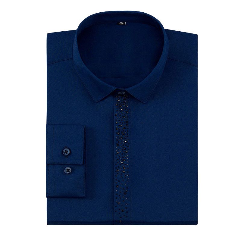 Men's Fashion Long Sleeve Dress Shirt Wrinkle Resistant Regular Fit Spandex White Dark Blue Social Business Smart Casual Shirt