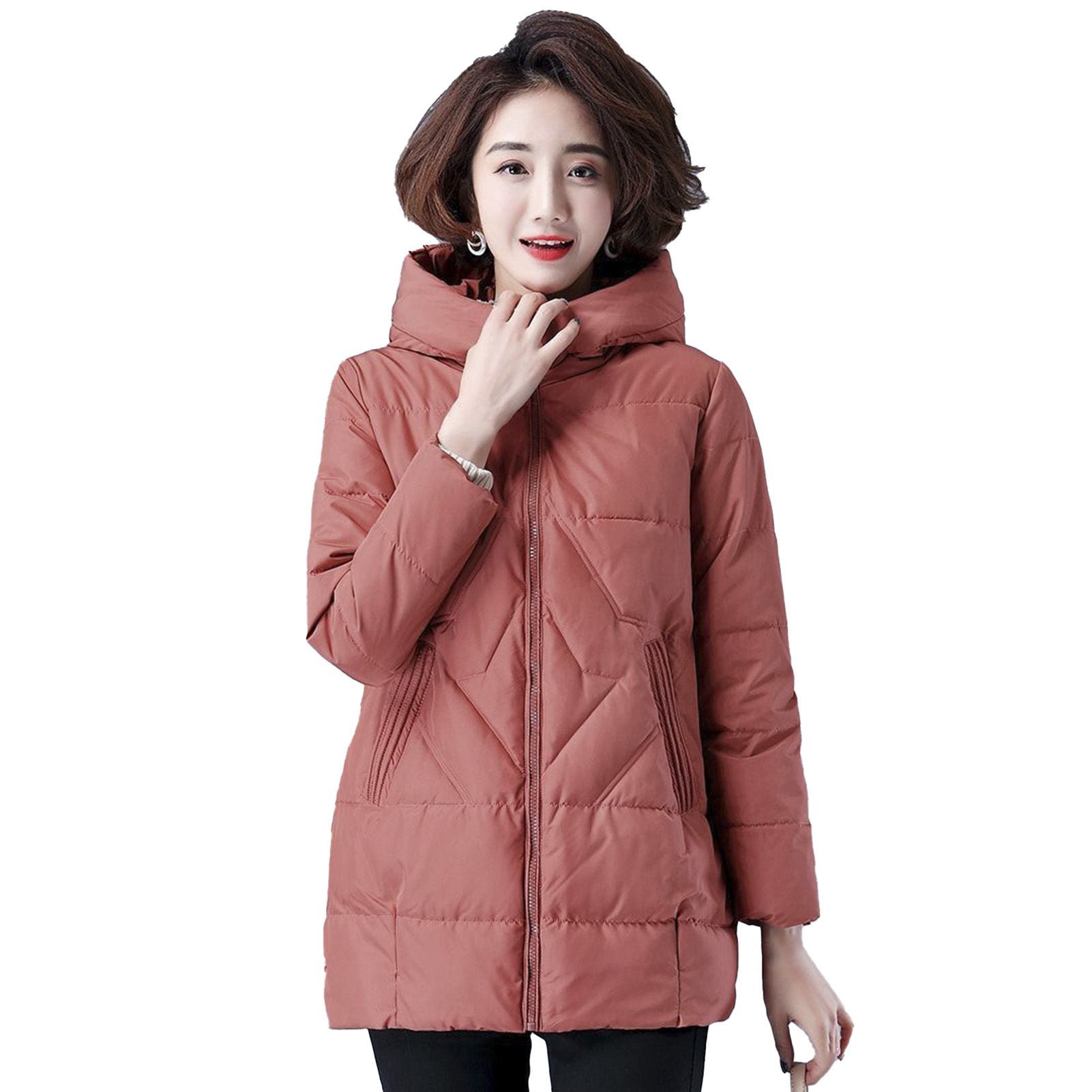 Down Coat Pockets Warm Lady Jacket