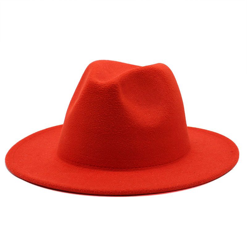 New Fedoras Big Brim Hats For Women British Style Vintage Church Hats Lady Flat Brim  jazz cap Autumn Winter Womens Felt Hat