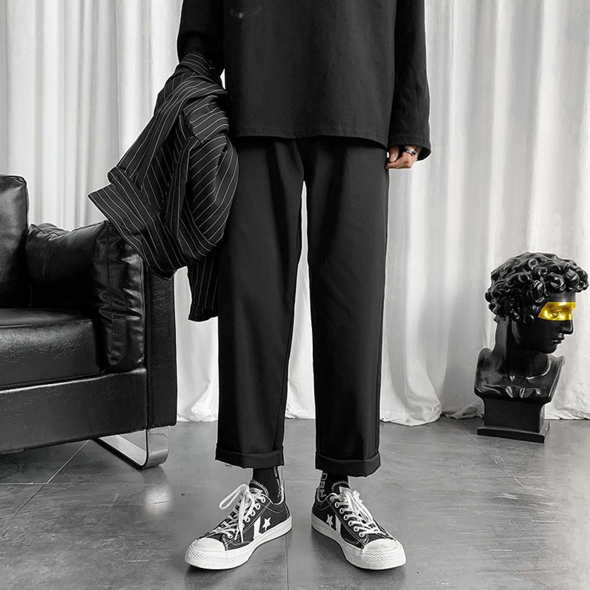 Mens Black Korean Harem Pants Japanese Streetwear Joggers Harajuku Sweatpants Hip Hop Casual Trousers Plus Size