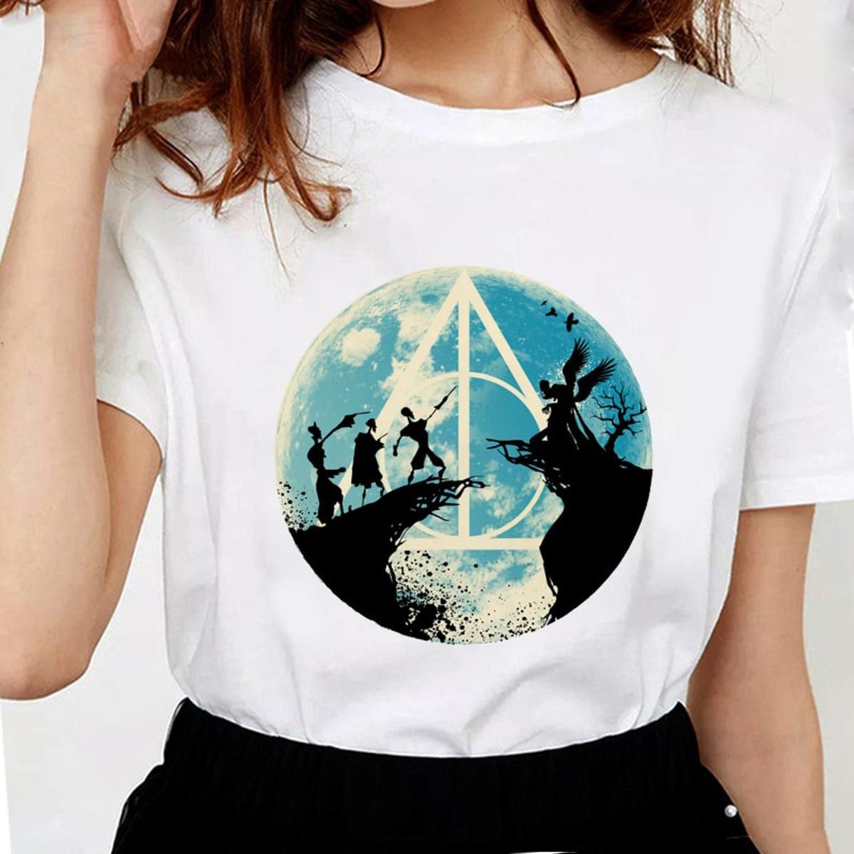New Fashion Three Brothers Tale Deathly Hallows Female T-shirt Funny T-shirts for Women Soft Cotton Casual White T shirt Tops