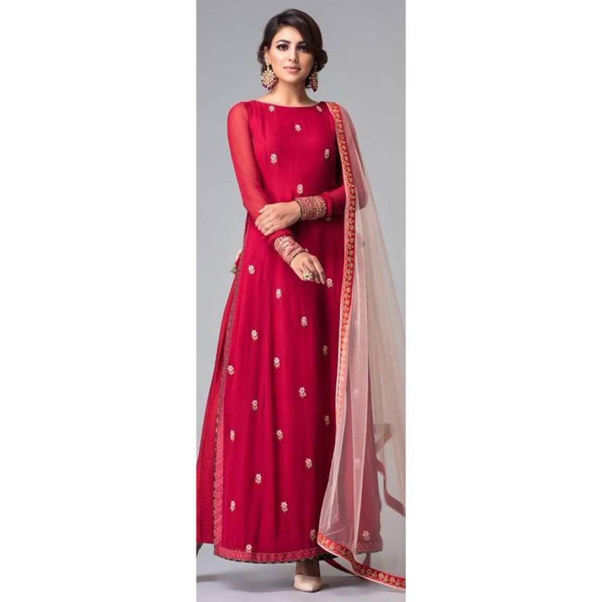Unstitched Dark pink Georgette Gown for Women