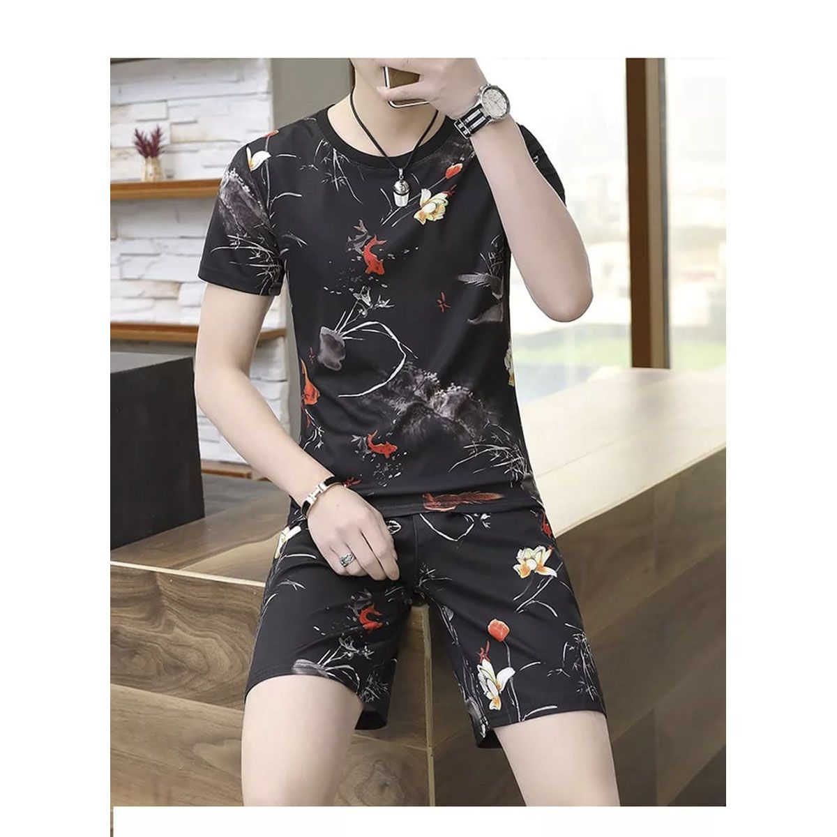 Black Combo T-shirt and 2 Quarter Pants  for Man - T-Shirt - গেঞ্জি ছেলেদের