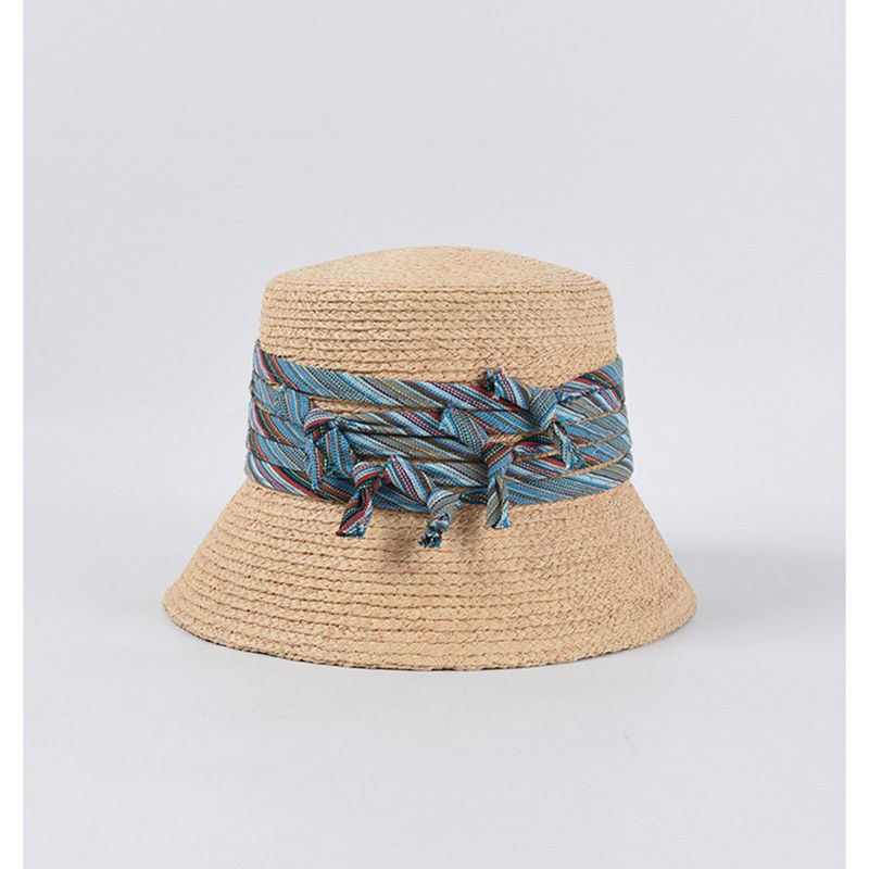 Fashion Ethnic Style Ribbon Summer Hat for Women Wide Brim Raffia Straw Hat Beach Accessories Anti-UV Bucket Sun Hats