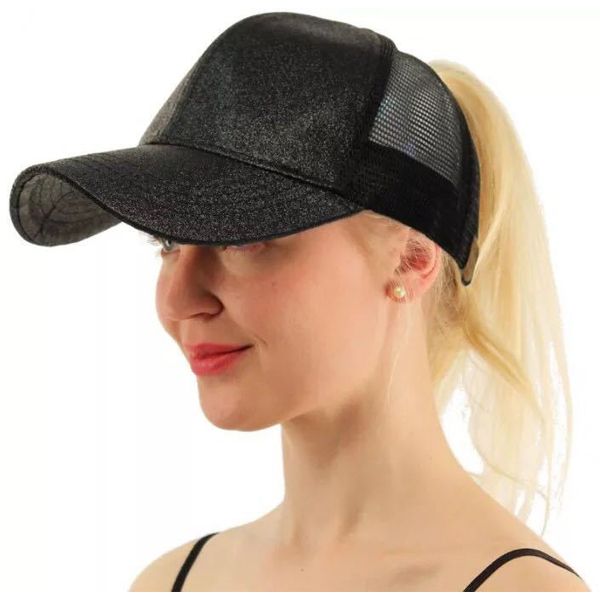 2020 Glitter Ponytail Baseball Cap Women Snapback Dad Hat Mesh Trucker Caps Messy Bun Summer Hat Female Hip Hats