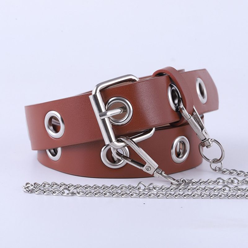 Loldeal 2.8x110cm Punk Chain Belt Women Ins Fashion Casual Hollow Out Eyelet Decoration Jeans Pin Buckle Belt Women