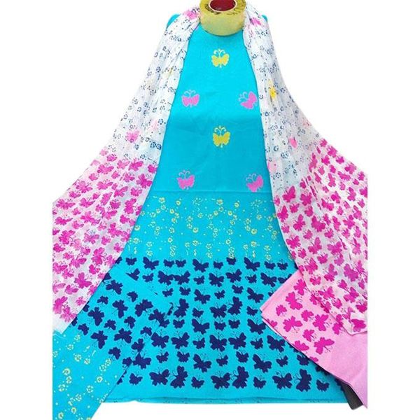 Unstitched Cyan Cotton Salwar Kameez