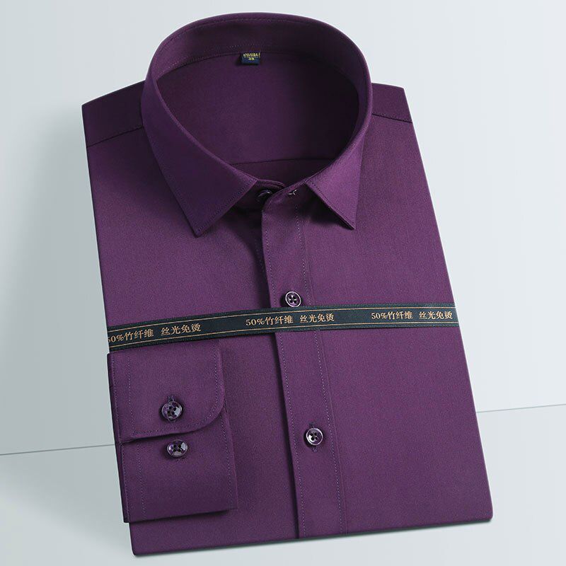 Men's Formal Bamboo Fiber Shirt Long Sleeve Business Social Dress Shirt Solid Color Non-iron Soft Regular Fit Smart Casual Shirt