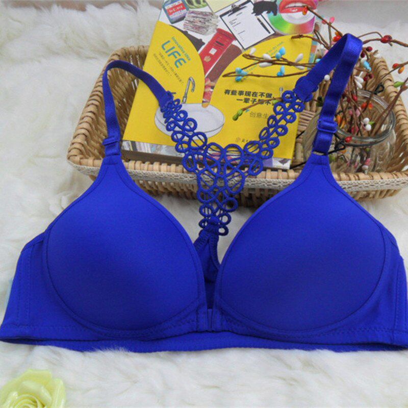 hot lingerie front buckle Y-shaped hollow beauty back underwear thin cotton comfortable no steel ring bra