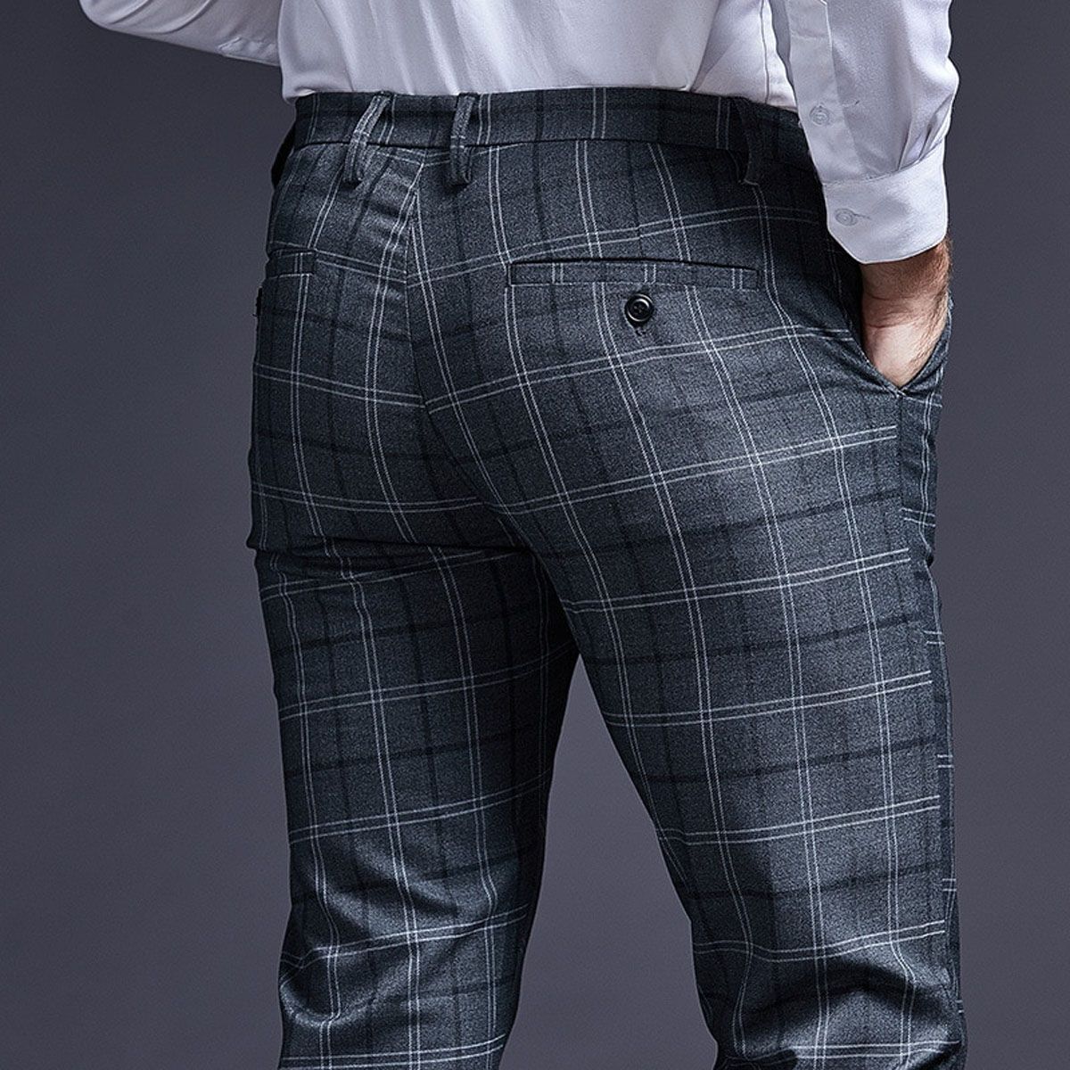 Summer Plaid Skinny Dress Pants Men Business Office Formal Trousers For Male Suit Pants Men 2021