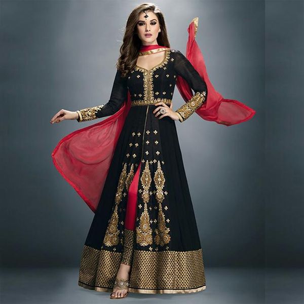 Black Georgette Embroidery Work Gown For Women